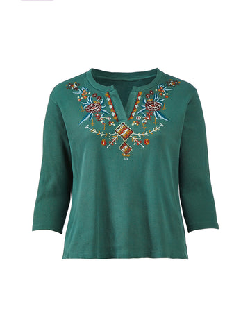 Teal Embroidered Petra Thermal Top