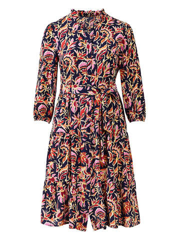 Puff Sleeve Floral Tie Waist Fit-And-Flare Dress