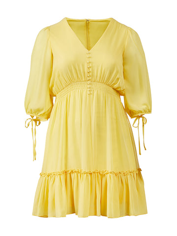 Lemon Smocked Waist Ruffle Dress