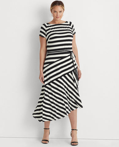 Woman Striped Jersey Dress In Cream/Black