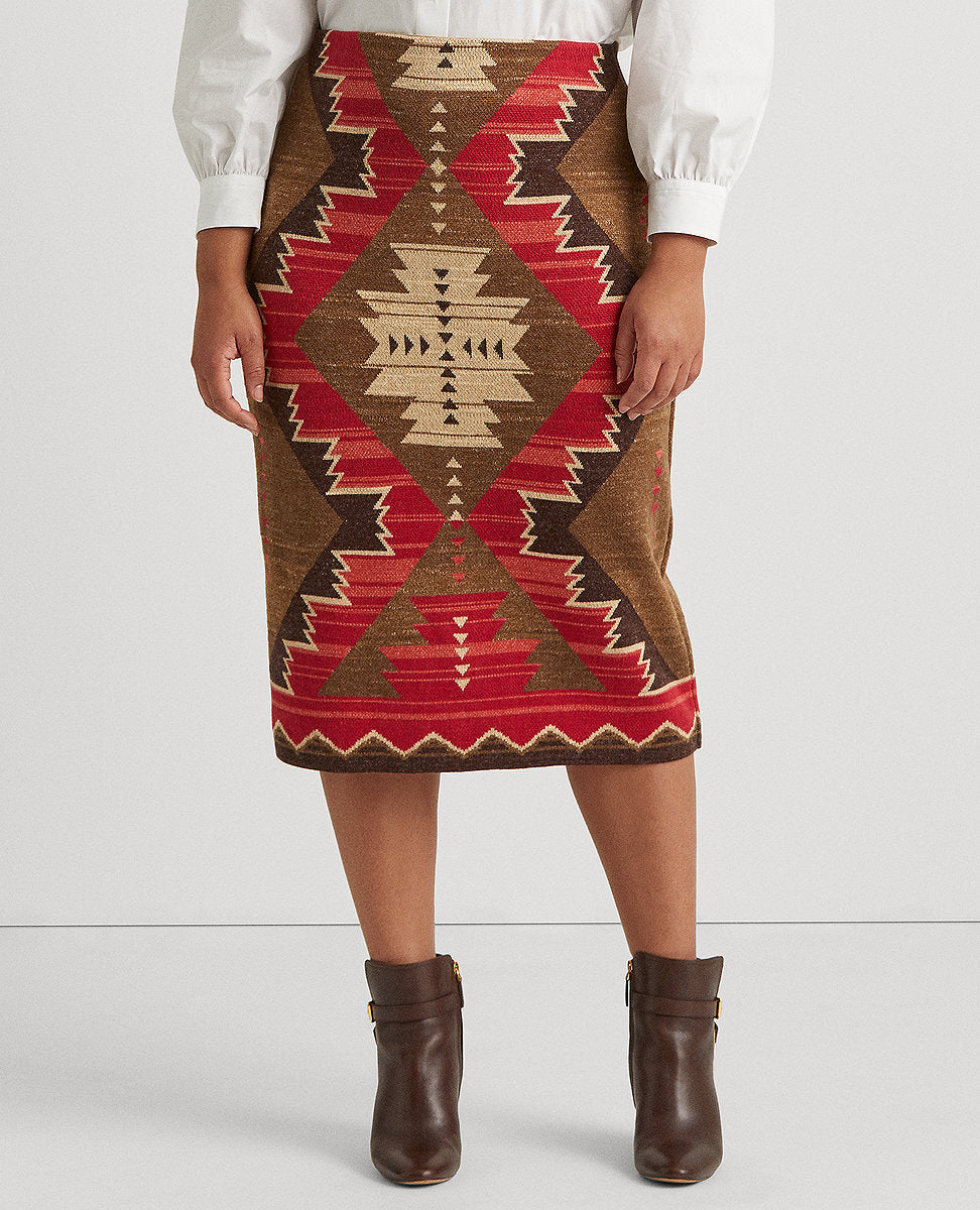 Woman Southwestern-Print Cotton-Linen Skirt In Multi | Lauren