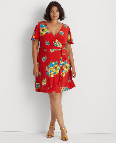 Woman Floral Ruffle-Trim Jersey Dress In Red/Yellow/Multi