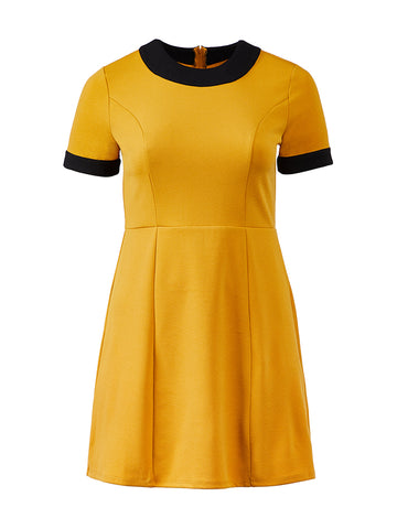 Contrast Trim Mustard Dress