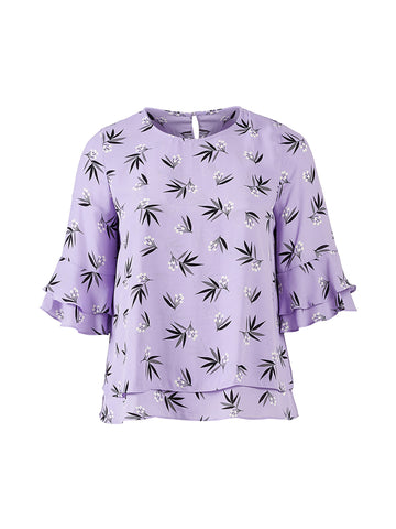 Oolong Print Double Flare Sleeve Top