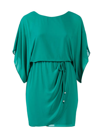 Green Blouson Drawstring Dress