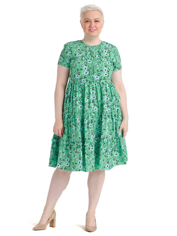 Tiered Green Floral Print Dress