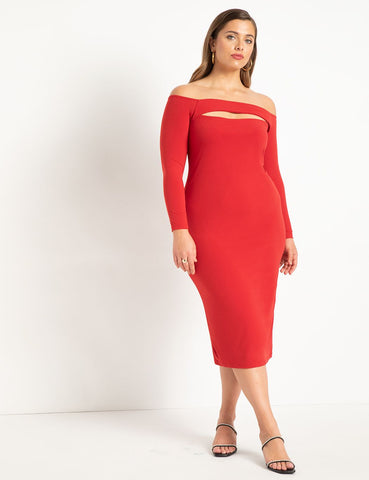Off The Shoulder Jersey Dress in Savvy Red