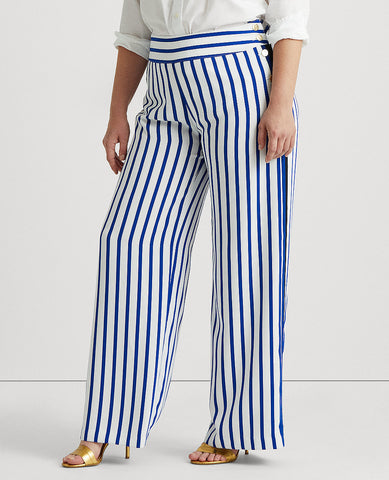 Woman Striped Satin Wide-Leg Pant In Blue/White