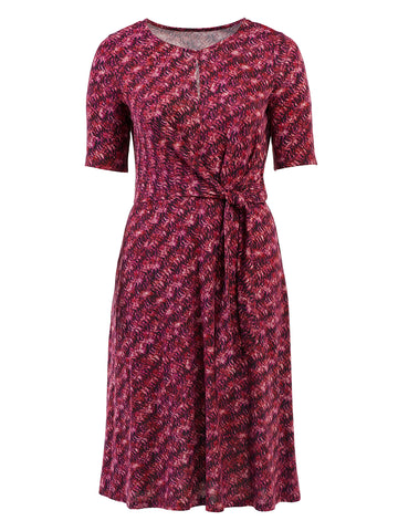 Fuchsia Stroke Print Side Tie Midi Dress