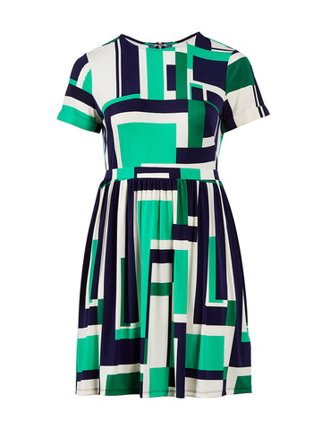 Mint Green Geo Print Fit-And-Flare Dress