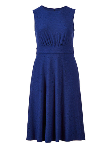 Navy Embroidered Fit-And-Flare Dress