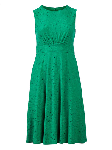 Green Embroidered Fit-And-Flare Dress
