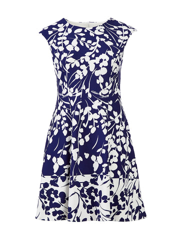 Navy Floral Fit-And-Flare Dress