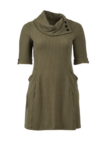 Olive Green Cowl Neck Sweater Dress