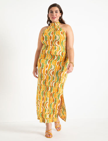 Halter Neck Maxi Dress in Go With The Geo