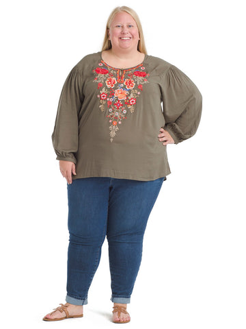 Floral Embroidery Olive Top