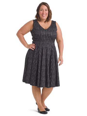 Black And White Plaid Fit And Flare Dress