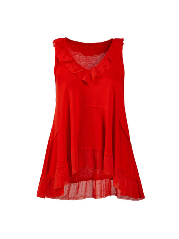 Firely Red Babydoll Ruffle Top