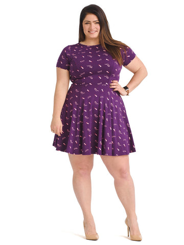 Lipstick And Glasses Print Fit-And-Flare Dress