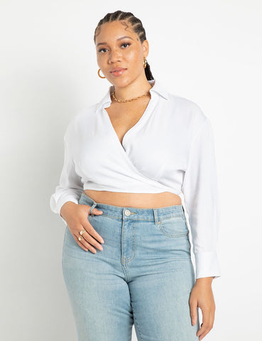 Collared Wrap Top in White