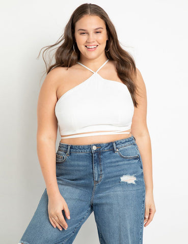 Cropped Halter With Waist Ties in True White