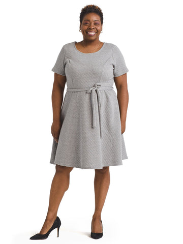 Textured Gray Fit-And-Flare Dress