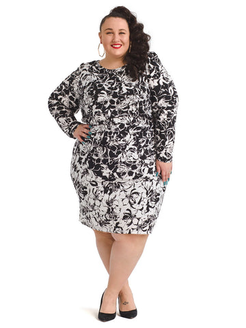 Black And White Paint Print Side-Ruched Dress