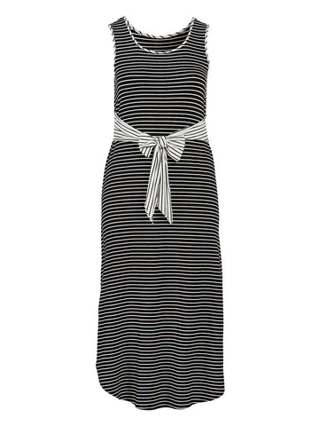 Scoop Neck Tie Waist Shirttail Stripe Dress