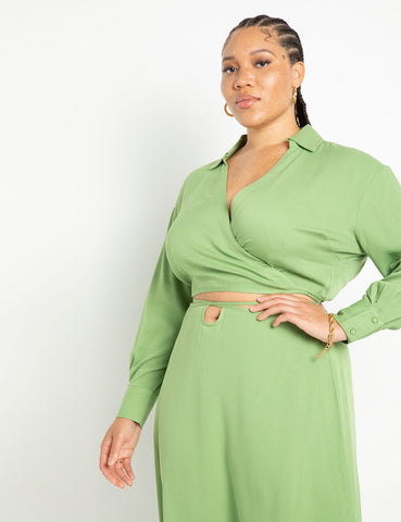 Collared Wrap Top in Piquant Green