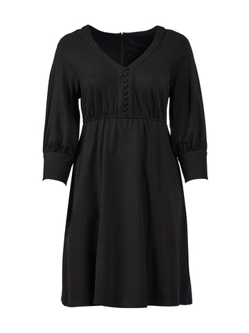 Button Detail Black Dress