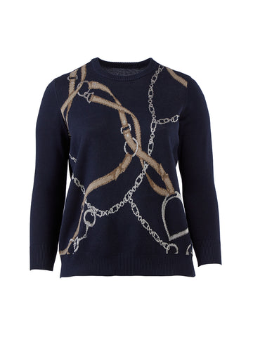 Chain Print Lauren Navy Sweater