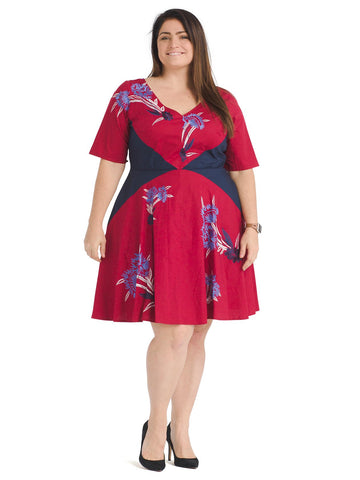 Floral Embroidery Burgundy Fit-And-Flare Dress