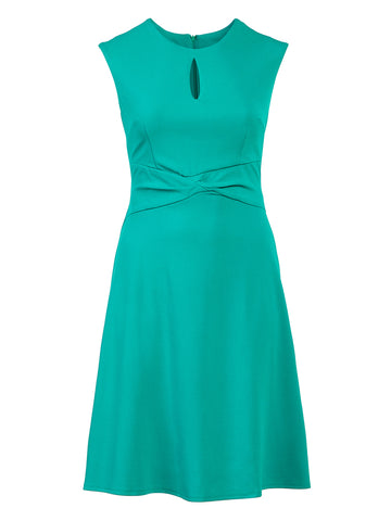 Twist Waist Keyhole Green Fit-And-Flare Dress
