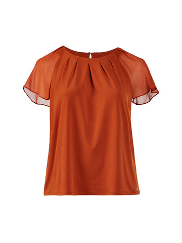 Flutter Sleeve Pleated Neck Top