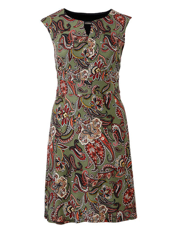 Keyhole Olive Paisley Fit-And-Flare Midi Dress