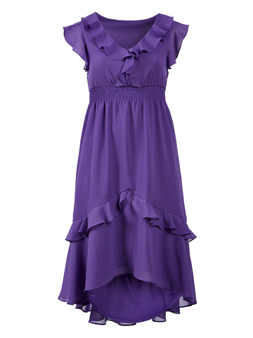 Ruffle Detail V-Neck Fit-And Flare Dress