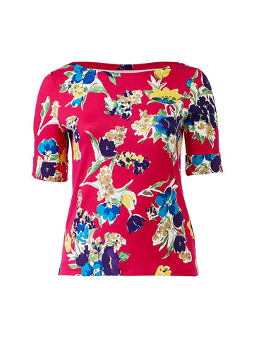 Judy Pink Floral Elbow Sleeve Top