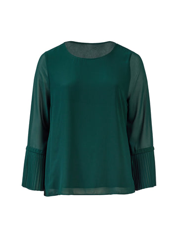 Pleated Long Sleeve Green Top