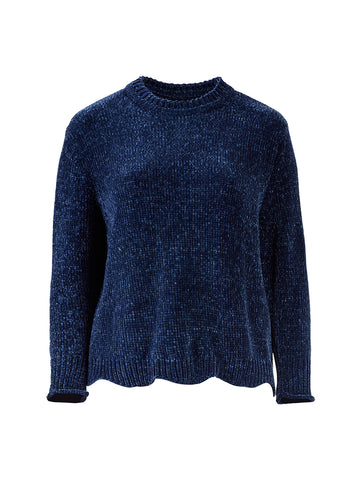 Scallop Hem Blue Chenille Sweater
