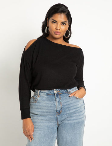 Slouchy One Shoulder Top in Black