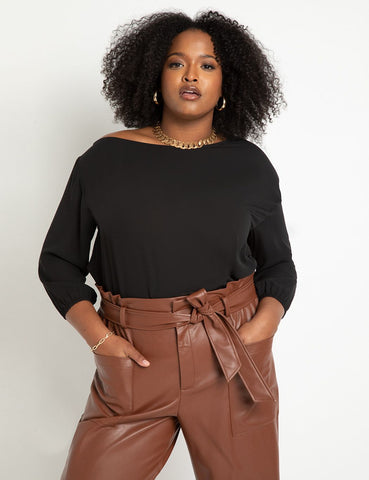Slouchy Bubble Blouse In Totally Black