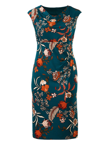 Cowl Neck Sleeveless Forest Print Dress