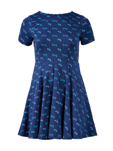 Dragonfly Print Fit-And-Flare Dress