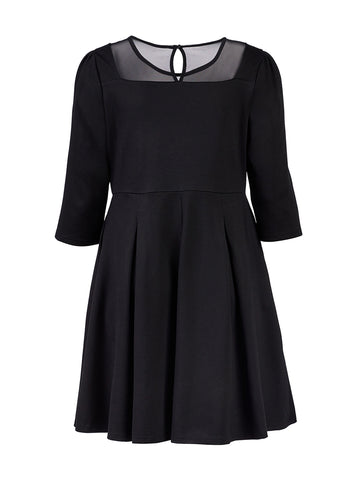 Mesh Detal Black Fit-And-Flare Dress