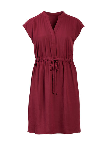 Drawstring Wine Red Fit-And-Flare Midi Dress