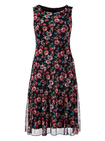 Black Floral Fit-And-Flare Dress