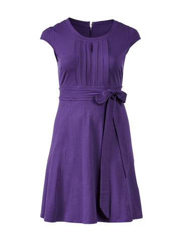 Tux Pleat Purple Fit-And-Flare Dress