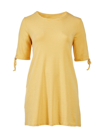 Tie Sleeve Striped Mustard Dress