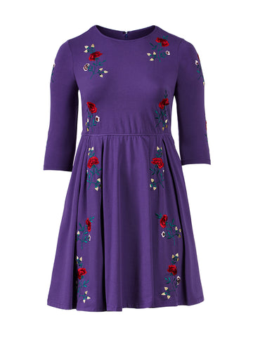 Floral Embroidered Purple Dress