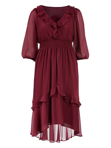 Smock Waist Ruffled Fit-And-Flare Dress